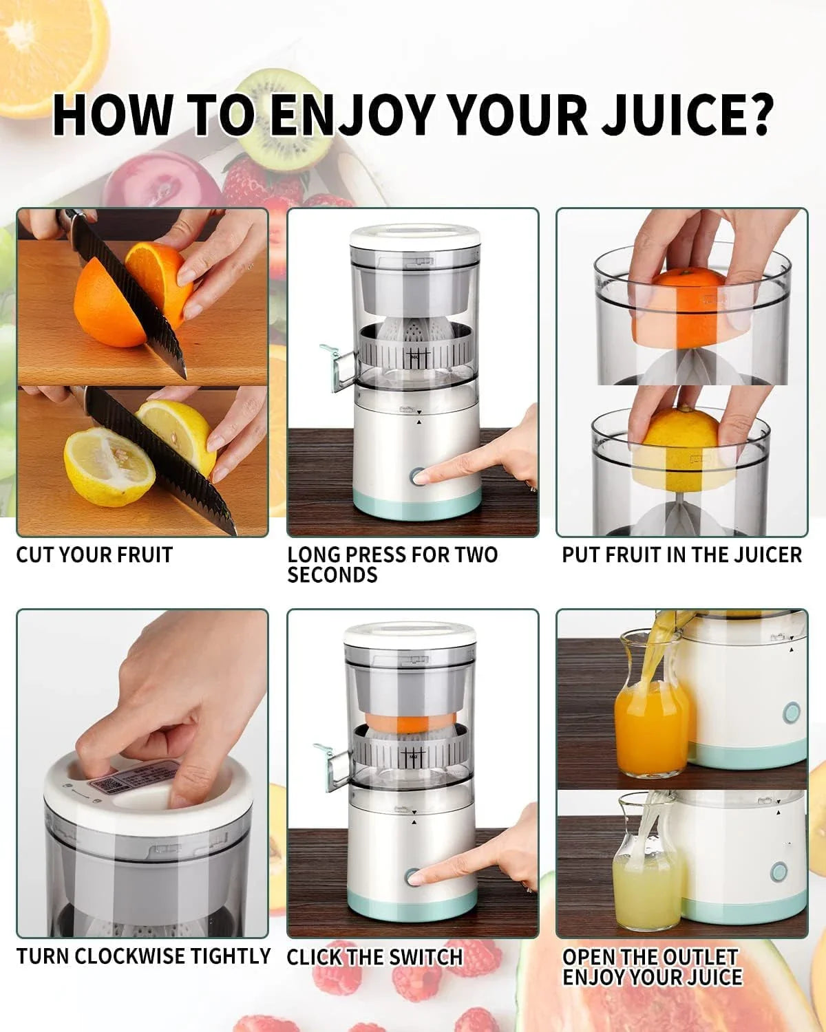 Electric Juicer, BPA-Free Electric Citrus Juicer Rechargeable, Portable Juicer f