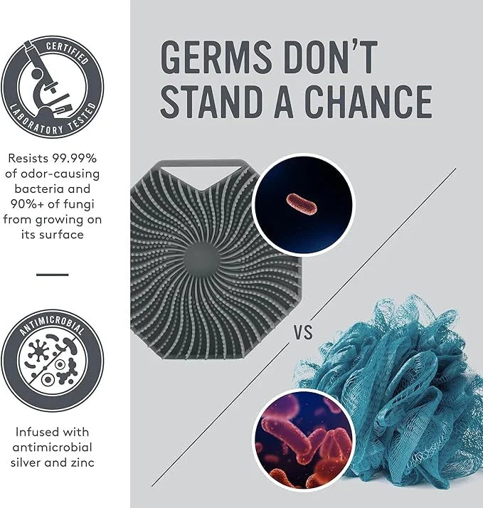 Antibacterial Silicone Body Scrubber for Sensitive Skin – Eco-Friendly Shower Brush with Charcoal Infusion (Grey)