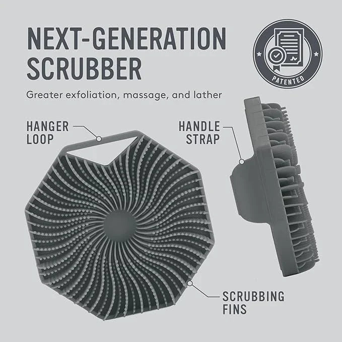 Antibacterial Silicone Body Scrubber for Sensitive Skin – Eco-Friendly Shower Brush with Charcoal Infusion (Grey)