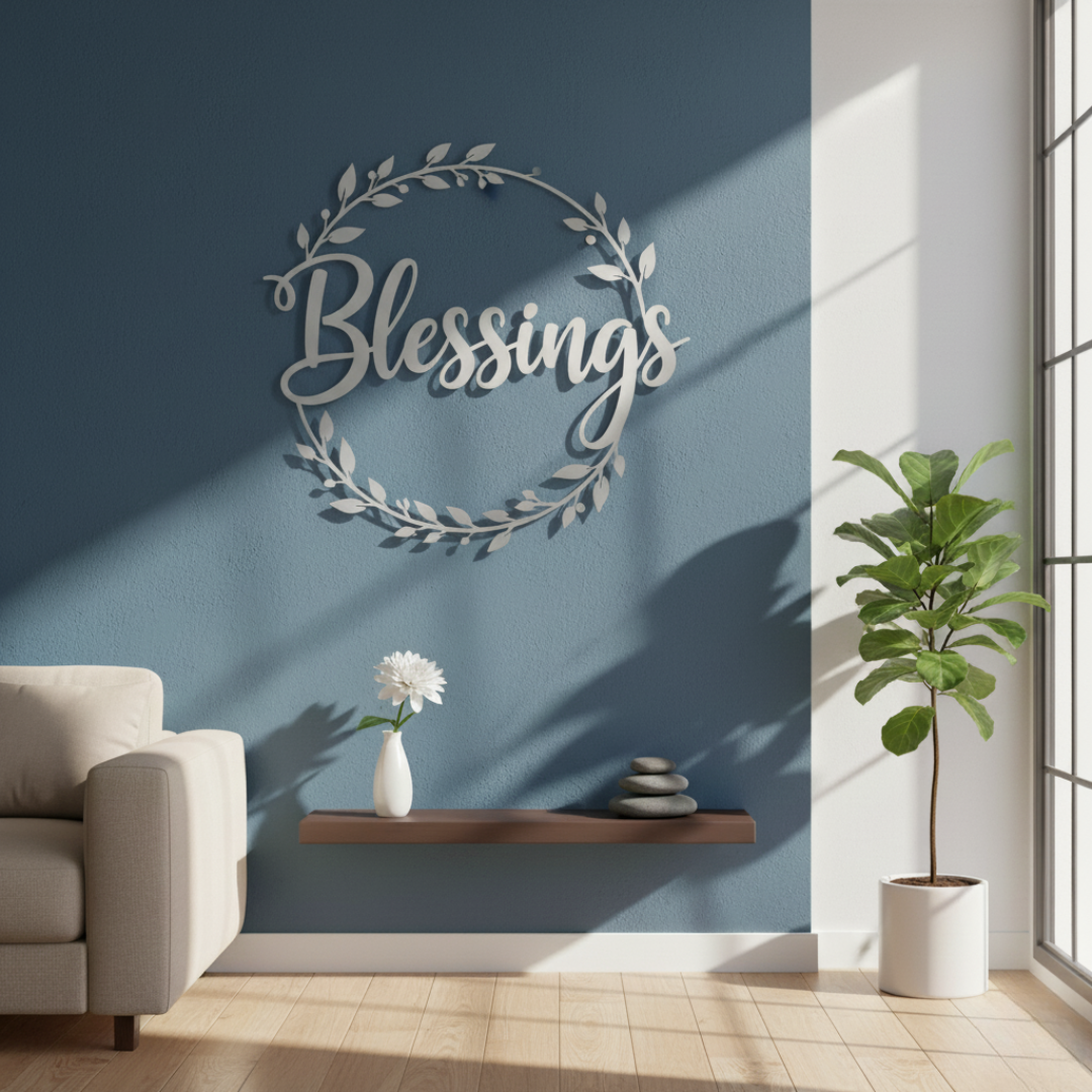 "Blessings" Acrylic Wall Art - Elegant Wreath Home Decor