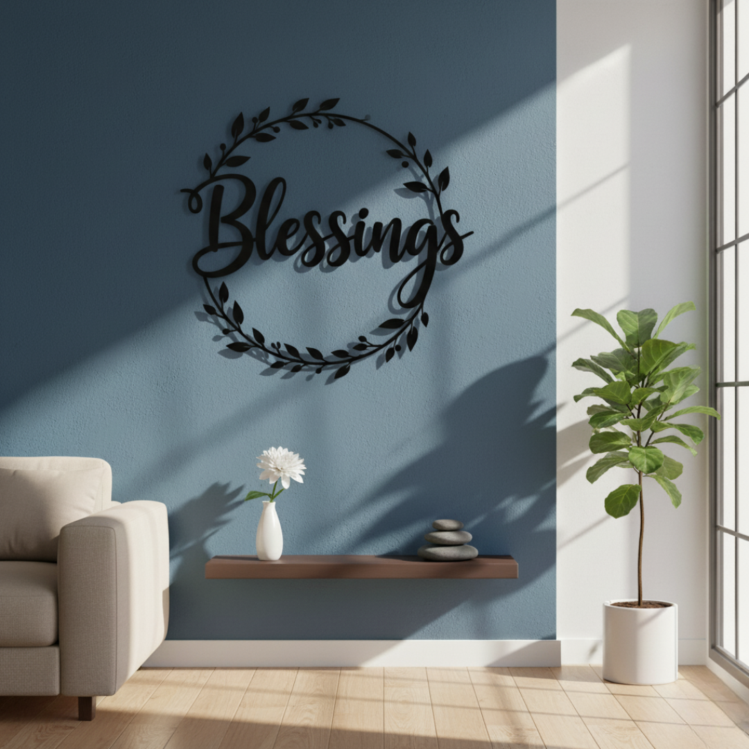 "Blessings" Acrylic Wall Art - Elegant Wreath Home Decor