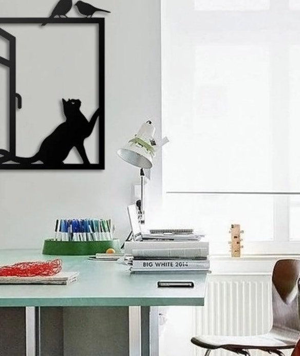 3D acrylic Animals wall Decor Farmhouse Wall Art 60 x 70 CM - Cat & Birds
