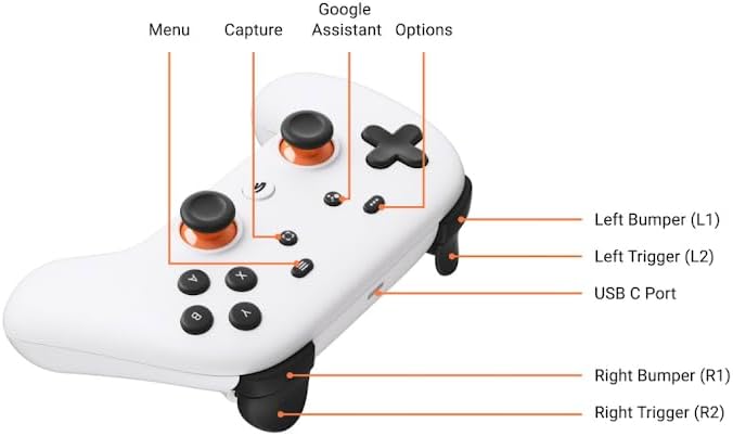 ROVSKI New Google Stadia Bluetooth Gaming Controller - Original (White)