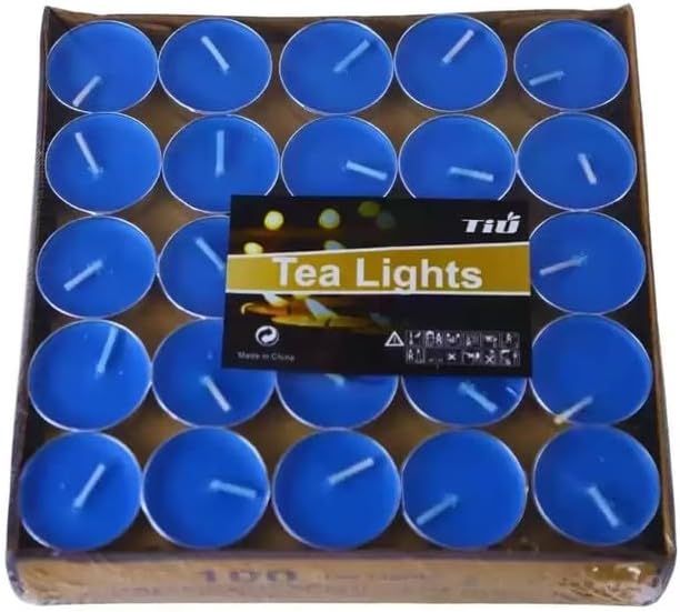 Smokeless And Unscented Tea Lights Candles Set Of 100pcs For Festival Decoration And Events- Blue