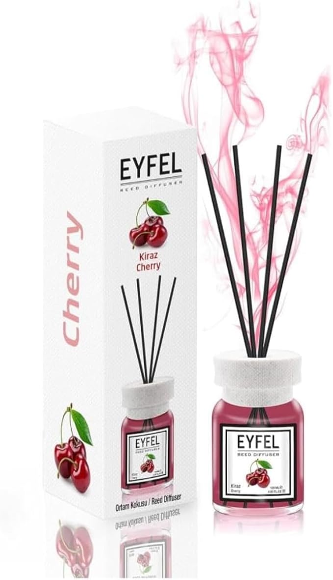 Eyfel Reed Diffuser 120ML - Long Lasting Fragrance - Eco-Friendly Home Decor - Stylish Aroma Diffuser - Effortless Sweet Cherry Ambiance - No Electricity Needed