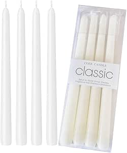 4 Pack Tall White Taper Candles, 24cm (H) Dripless, Unscented Dinner Candle, Smokeless Taper Candles, Paraffin Wax with Cotton Wicks