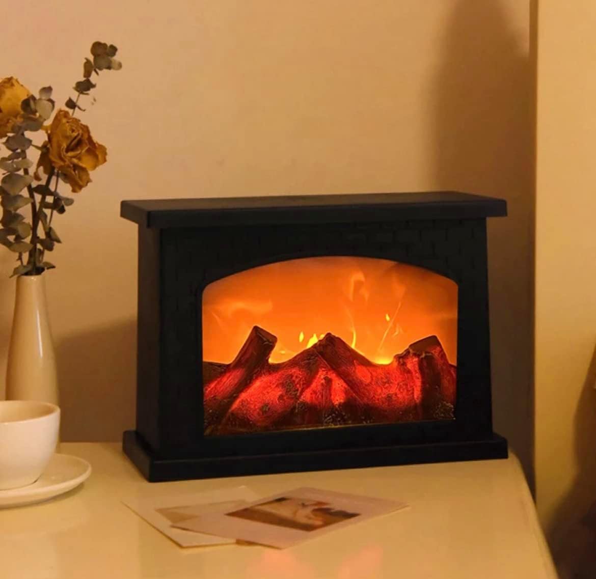 Blue Coral LED Flame Lantern Lamp Simulation Flame Fireplace Night Light Flameless Light USB Battery Powered Decor Courtyard Living Room Christmas Decoration (Rectangular)