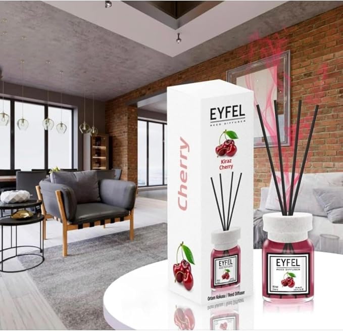 Eyfel Reed Diffuser 120ML - Long Lasting Fragrance - Eco-Friendly Home Decor - Stylish Aroma Diffuser - Effortless Sweet Cherry Ambiance - No Electricity Needed