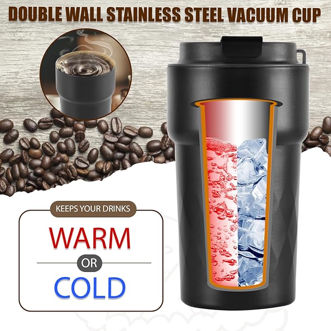 Travel Mugs, 510ml Insulated Coffee Cup with Leakproof Lid,Reusable Coffee Cups