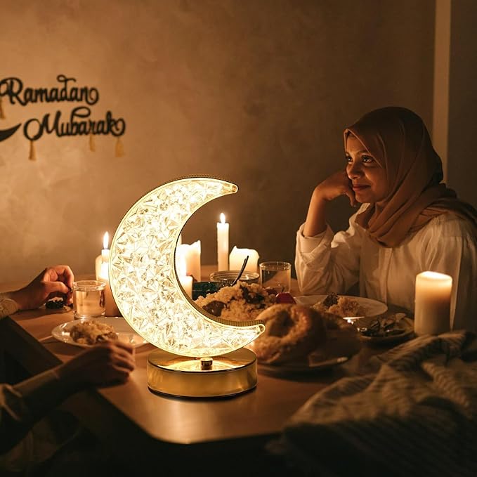 oawllty Ramadan Lamp,Ramadan Decorations,Crystal Table Lamp Moon Shape Night Light Touch LED Nightstand Lamp Desk Lamp for Home Bedroom Living Room Ramadan Table Decorations (Moon)