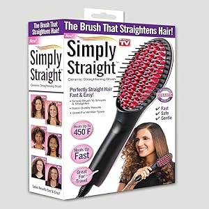 Simply Straight Ceramic Hair Straightening Brush, LCD Display, Adjustable Temperature, 3D Bristles