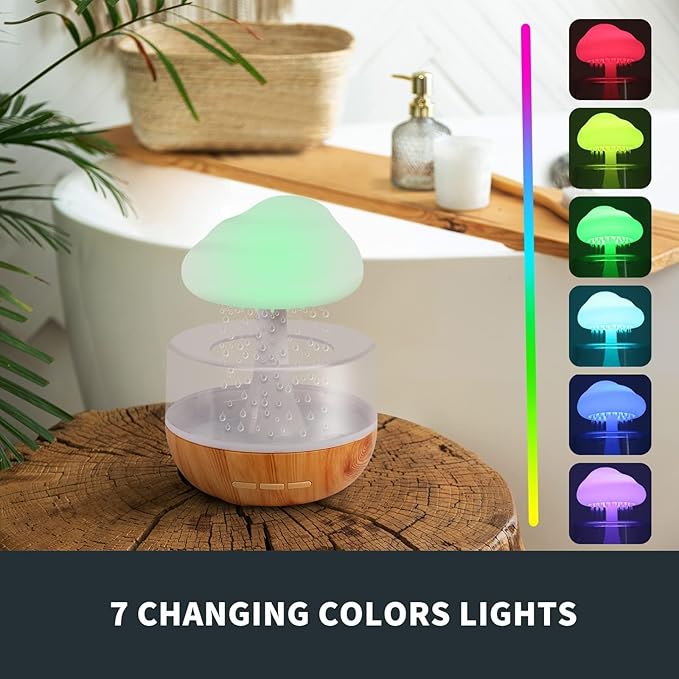 Weljoy Rain Cloud Humidifier, Rain Cloud Night Light, Diffuser Humidifier with 7 Colours LED Lights/Humidifier Bedroom, Water Drop Sound for Sleep/Relaxation