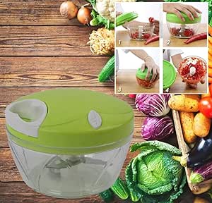 Easy Spin Manual Food Chopper, Stainless Steel Blades, White, Compact, Safe, No Electricity Required