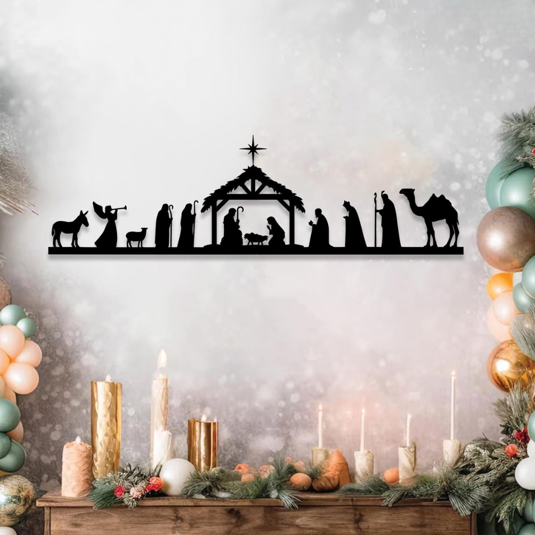Acrylic Nativity Scene Silhouette Wall Art - Modern Christmas Decor