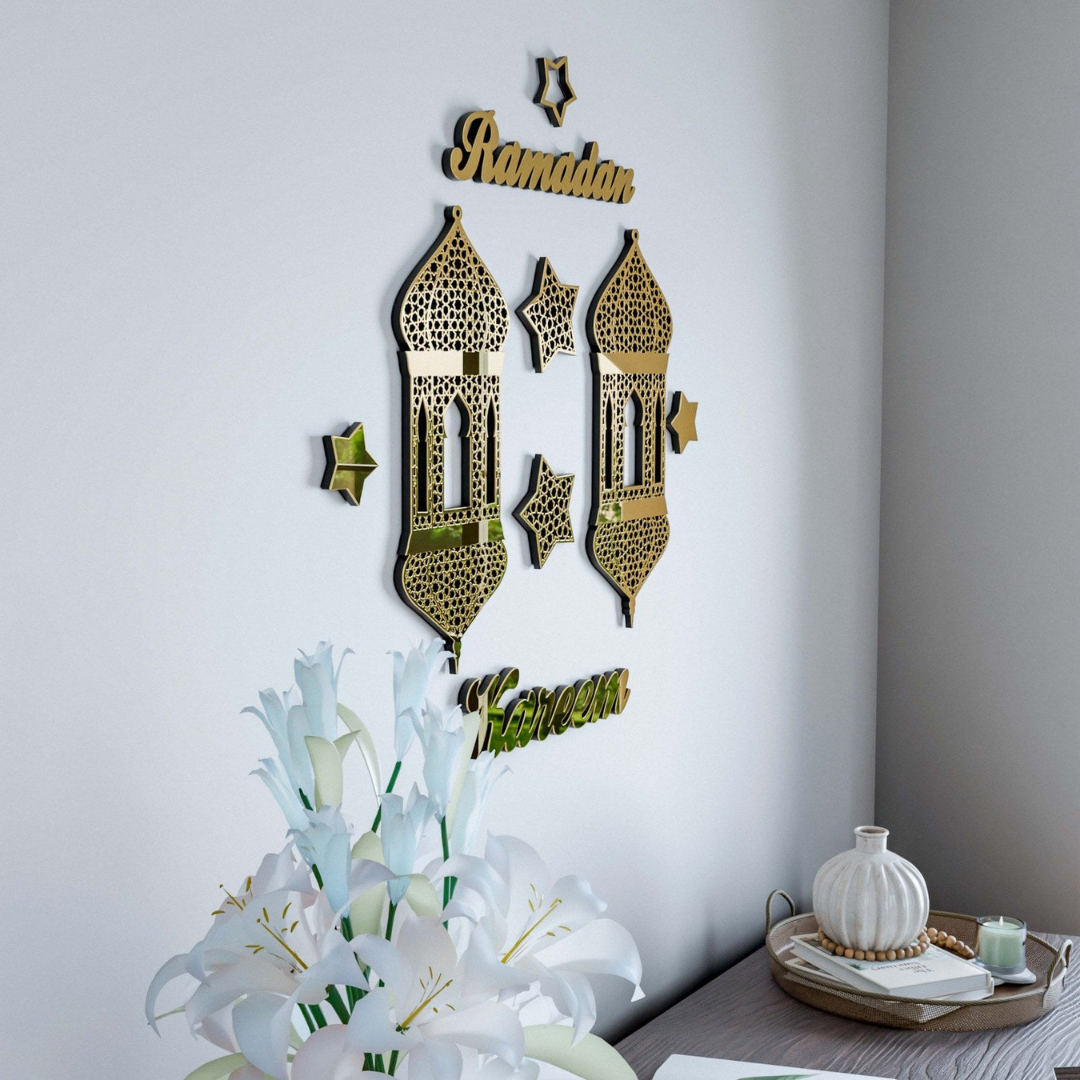 Acrylic Ramadan Kareem Lantern Wall Decor – Modern Islamic Art Set