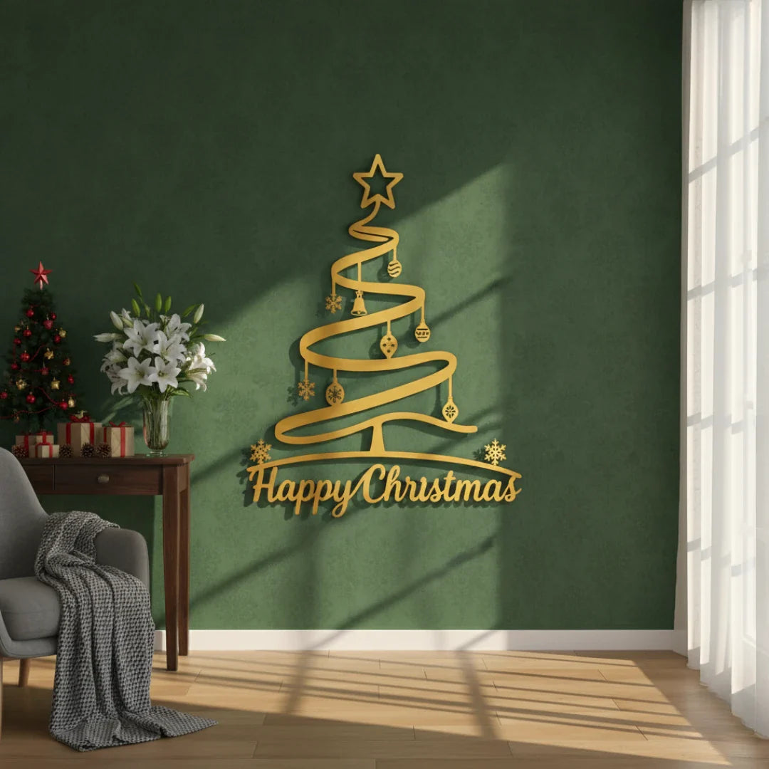 "Happy Christmas" Spiral Tree Acrylic Wall Art | Modern & Whimsical Decor