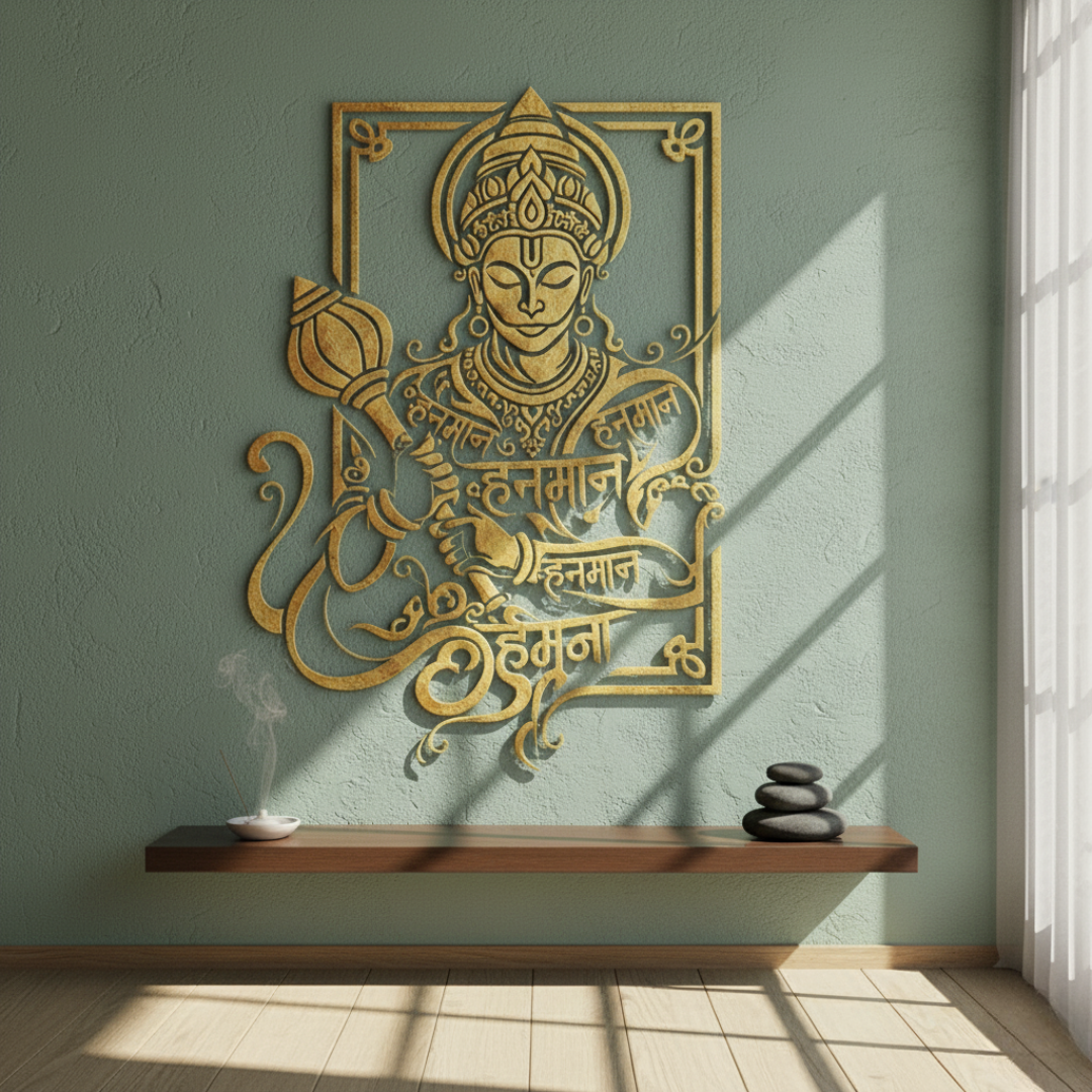 Lord Hanuman Portrait Calligraphy Acrylic Art - Strength & Devotion