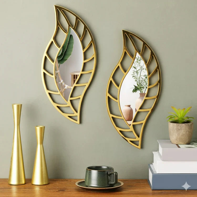 2-Pcs Leaf Mirror Wall Decor | Decorative Teardrop Mirrors