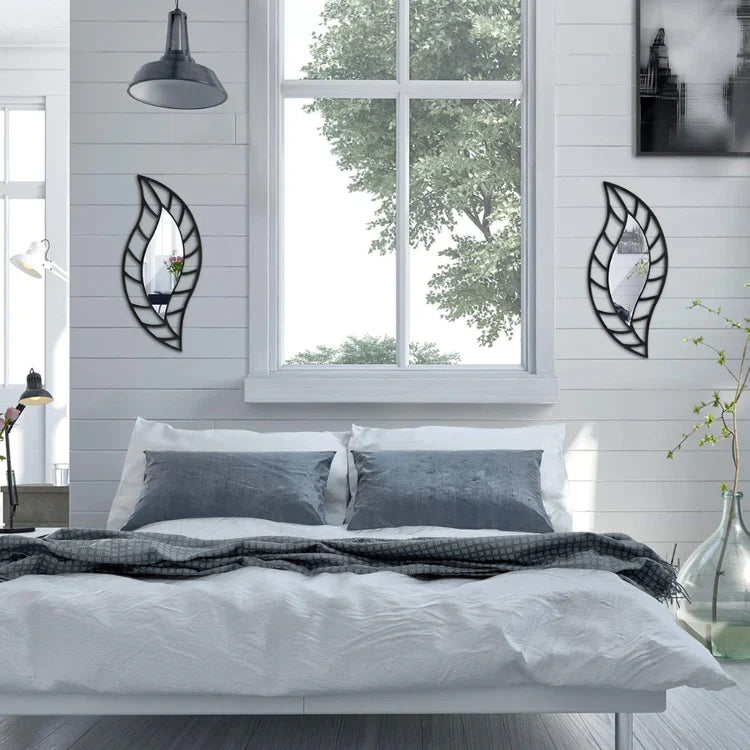 2-Pcs Leaf Mirror Wall Decor | Decorative Teardrop Mirrors