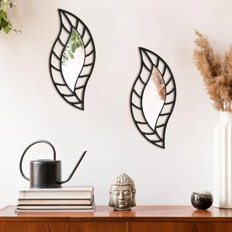 2-Pcs Leaf Mirror Wall Decor | Decorative Teardrop Mirrors