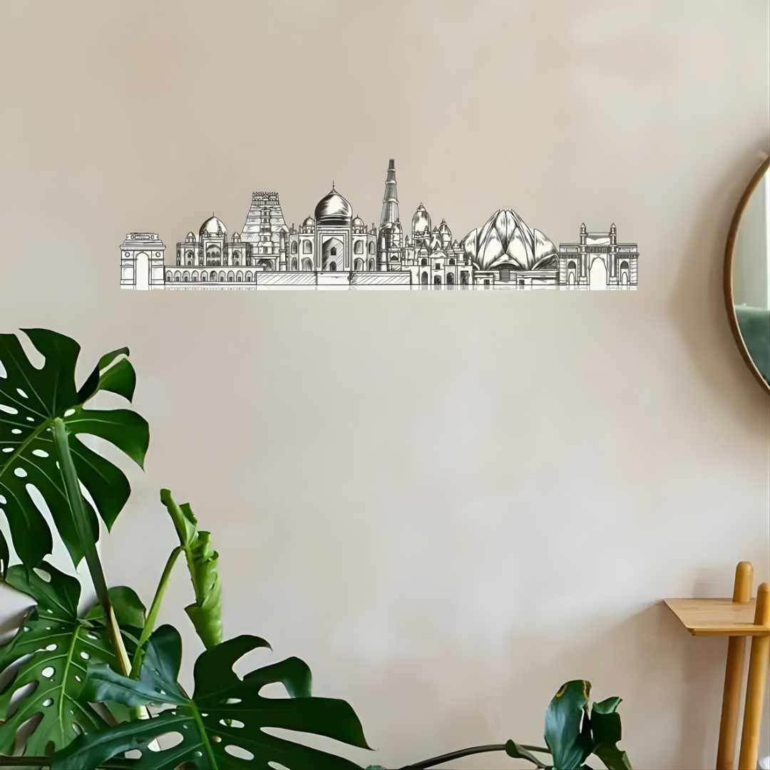 Acrylic Black India Landmarks Skyline Wall Art for Home Decor