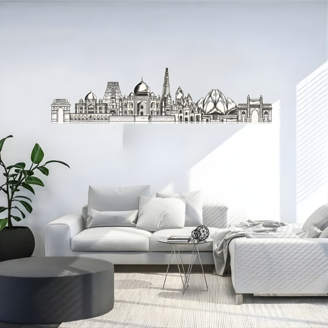 Acrylic Black India Landmarks Skyline Wall Art for Home Decor