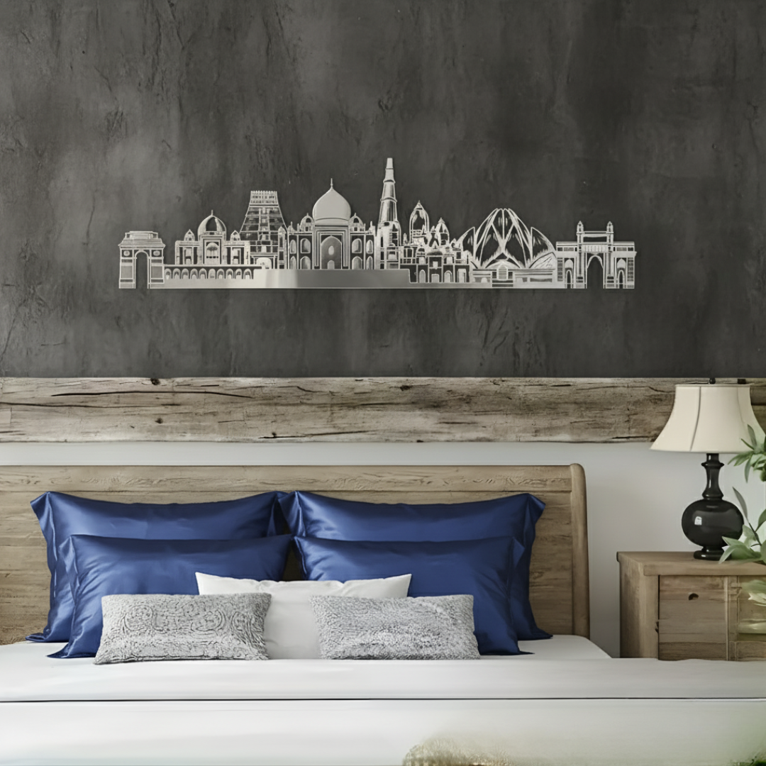Acrylic Black India Landmarks Skyline Wall Art for Home Decor