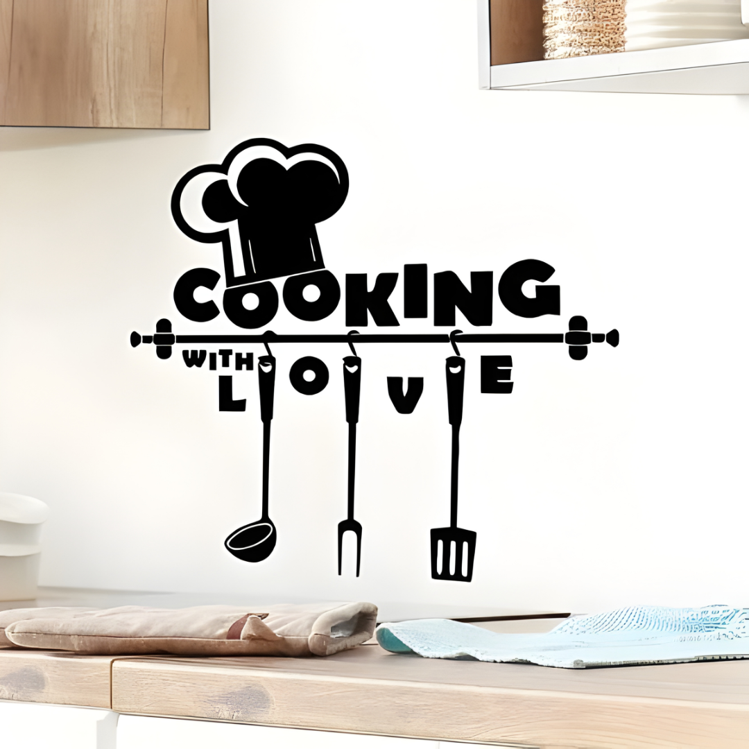 "Cook With Love" Kitchen Wall Decal | Home & Restaurant Acrylic Wall Decor