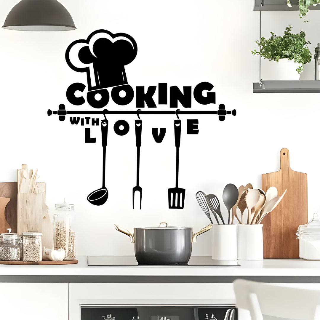 "Cook With Love" Kitchen Wall Decal | Home & Restaurant Acrylic Wall Decor