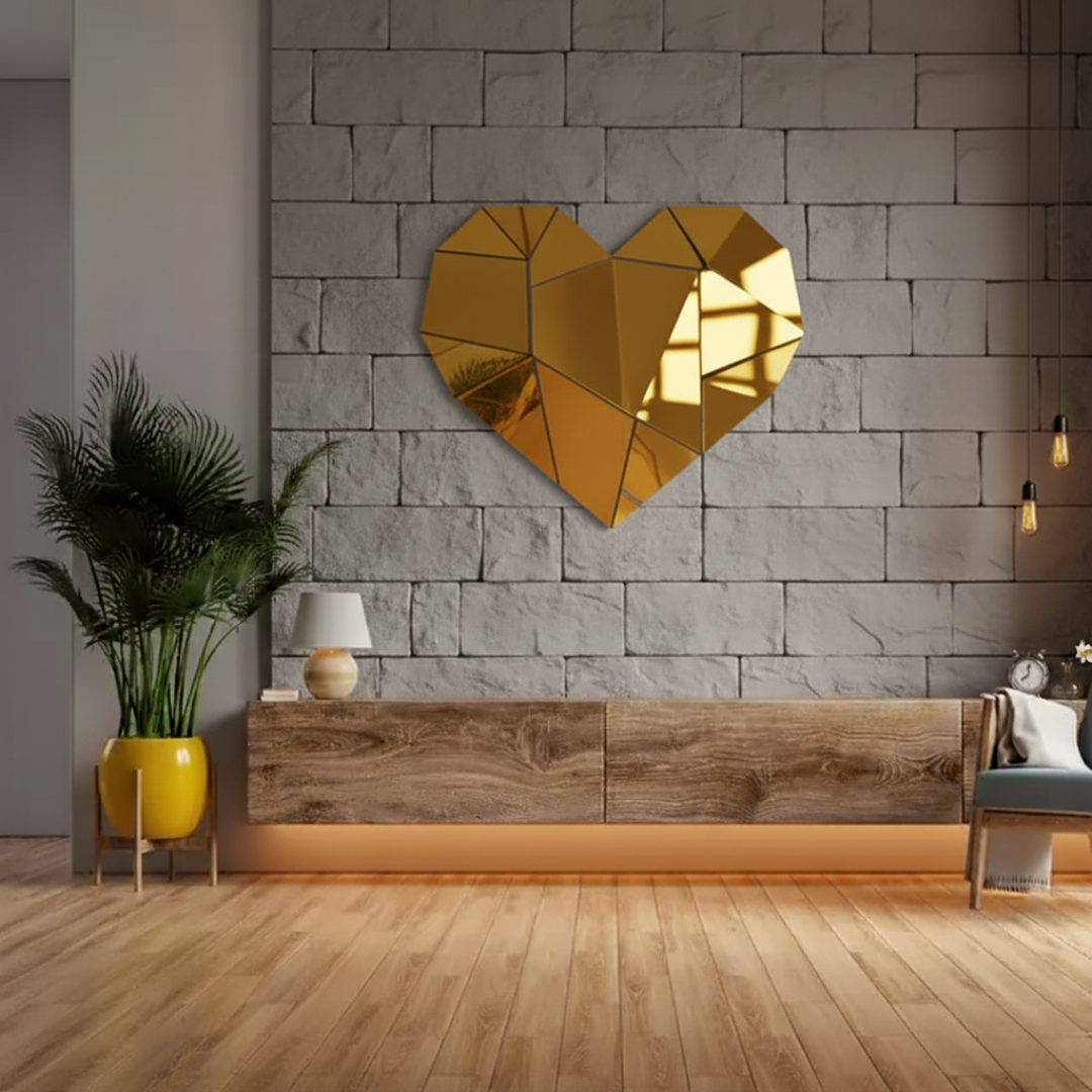 Shiny Acrylic Heart Mirror Wall Stickers | Love Decor for UAE