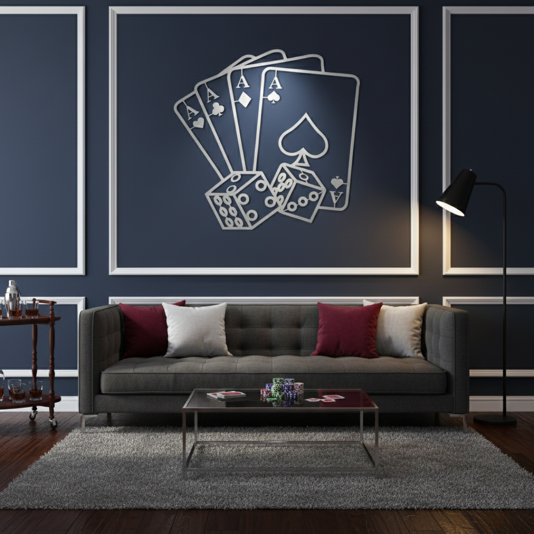 Acrylic Aces & Dice Game Room Wall Art - Lucky Hand Silhouette
