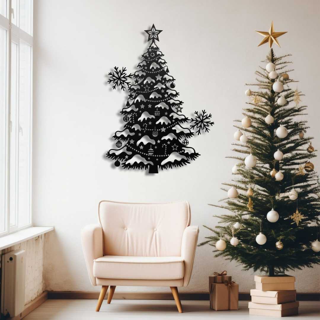 Acrylic Christmas Tree Silhouette Wall Art with Snowflakes
