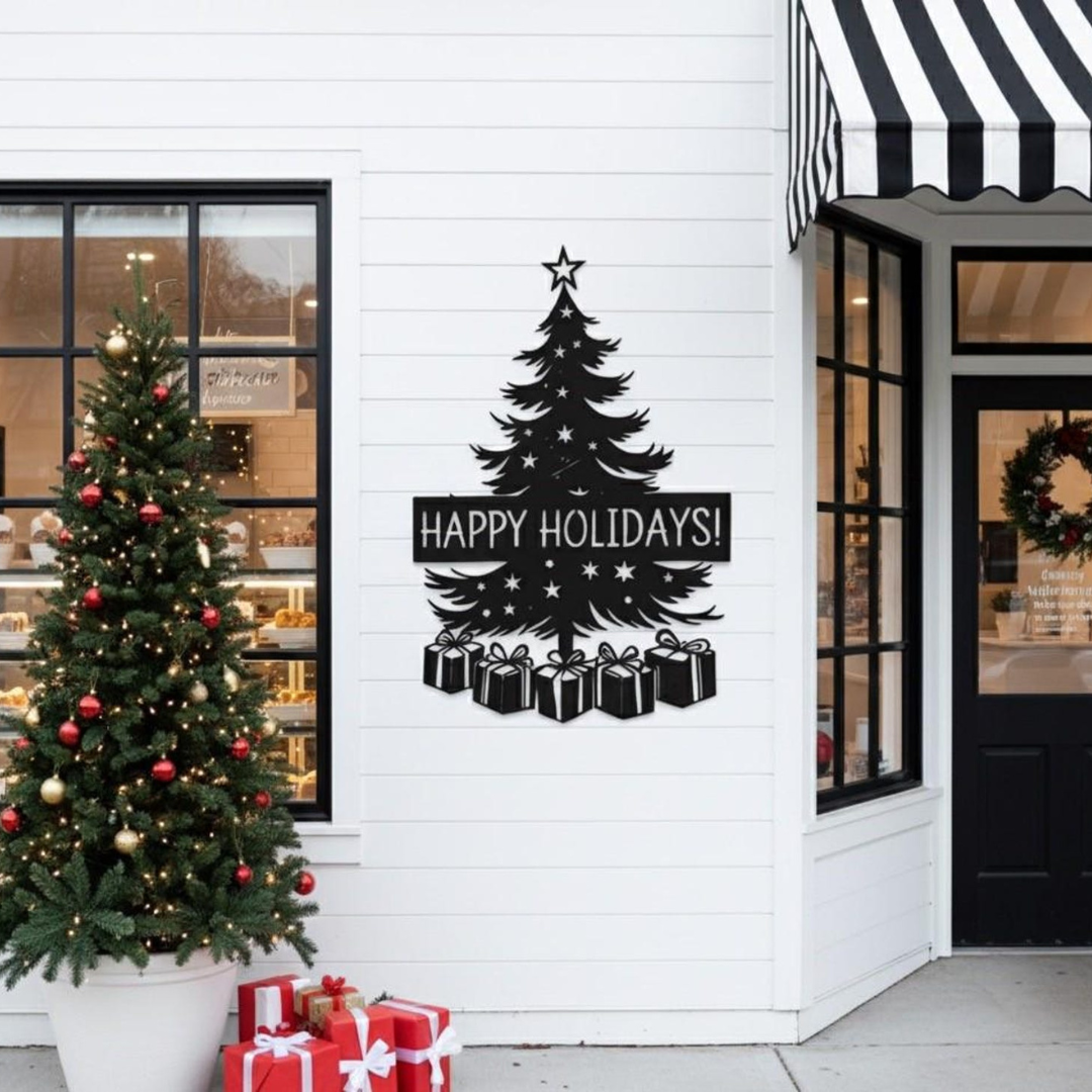 Acrylic Christmas Tree Wall Art - "Happy Holidays" Festive Decor
