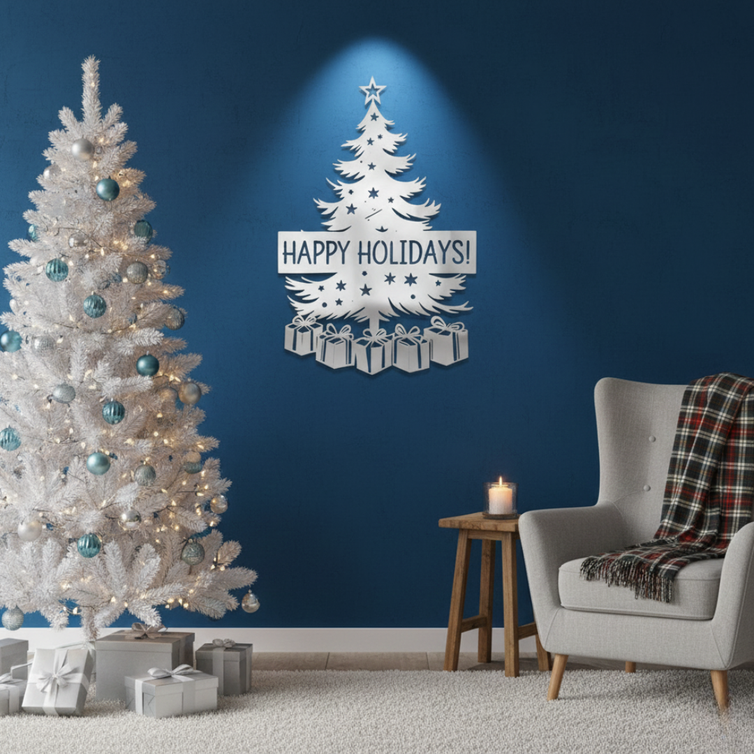 Acrylic Christmas Tree Wall Art - "Happy Holidays" Festive Decor