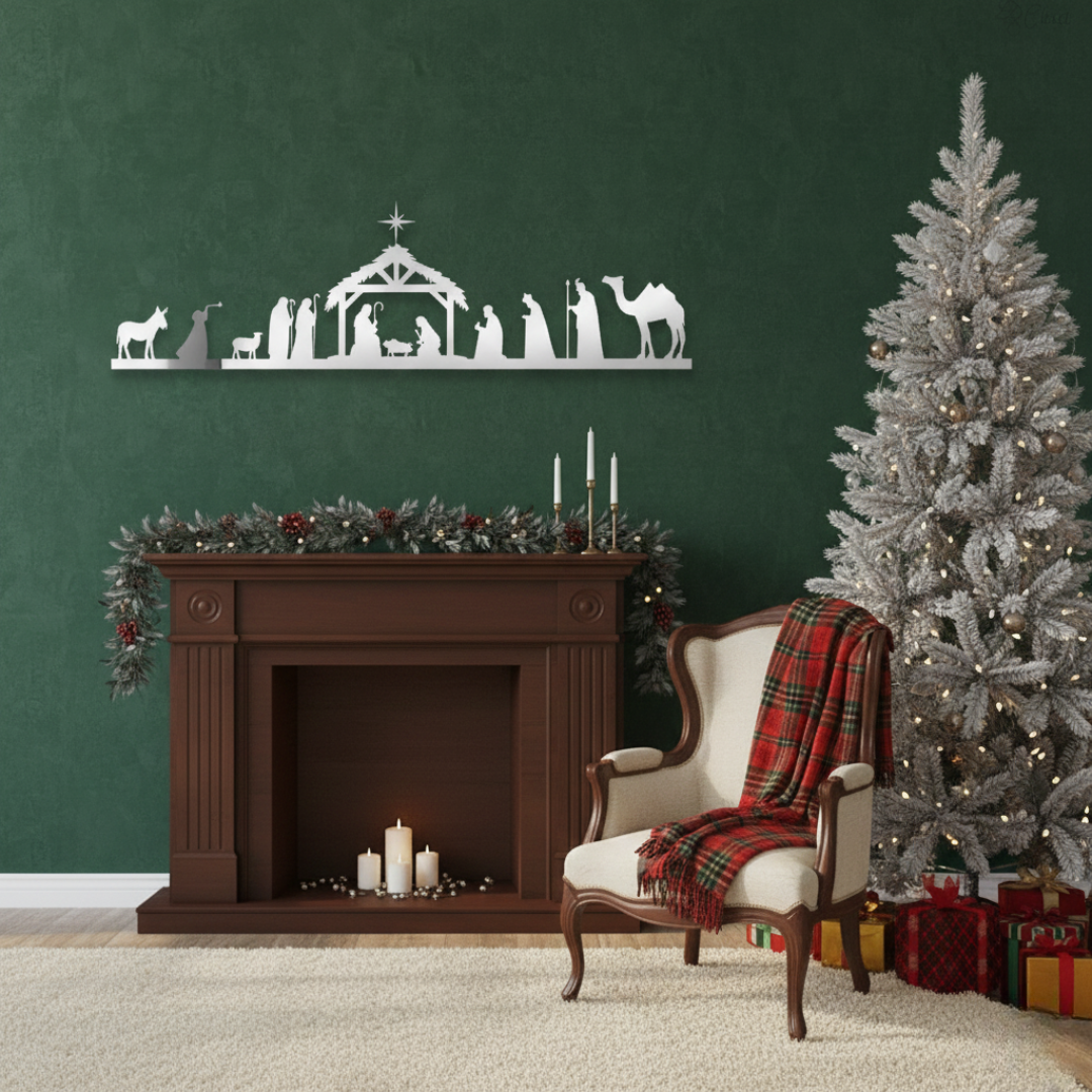 Acrylic Nativity Scene Silhouette Wall Art - Modern Christmas Decor