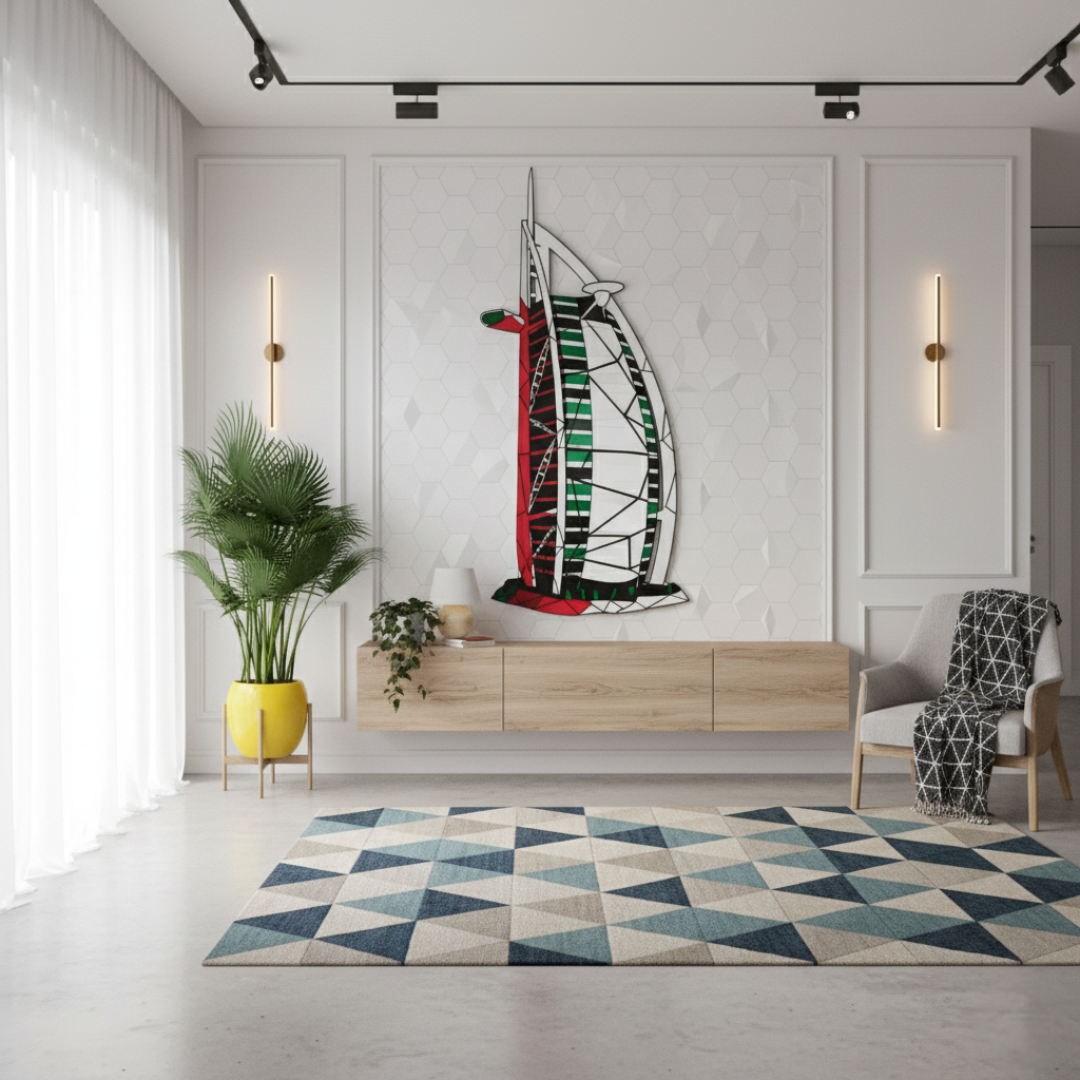 Geometric Burj Al Arab UAE Flag Acrylic Wall Art - Office Decor