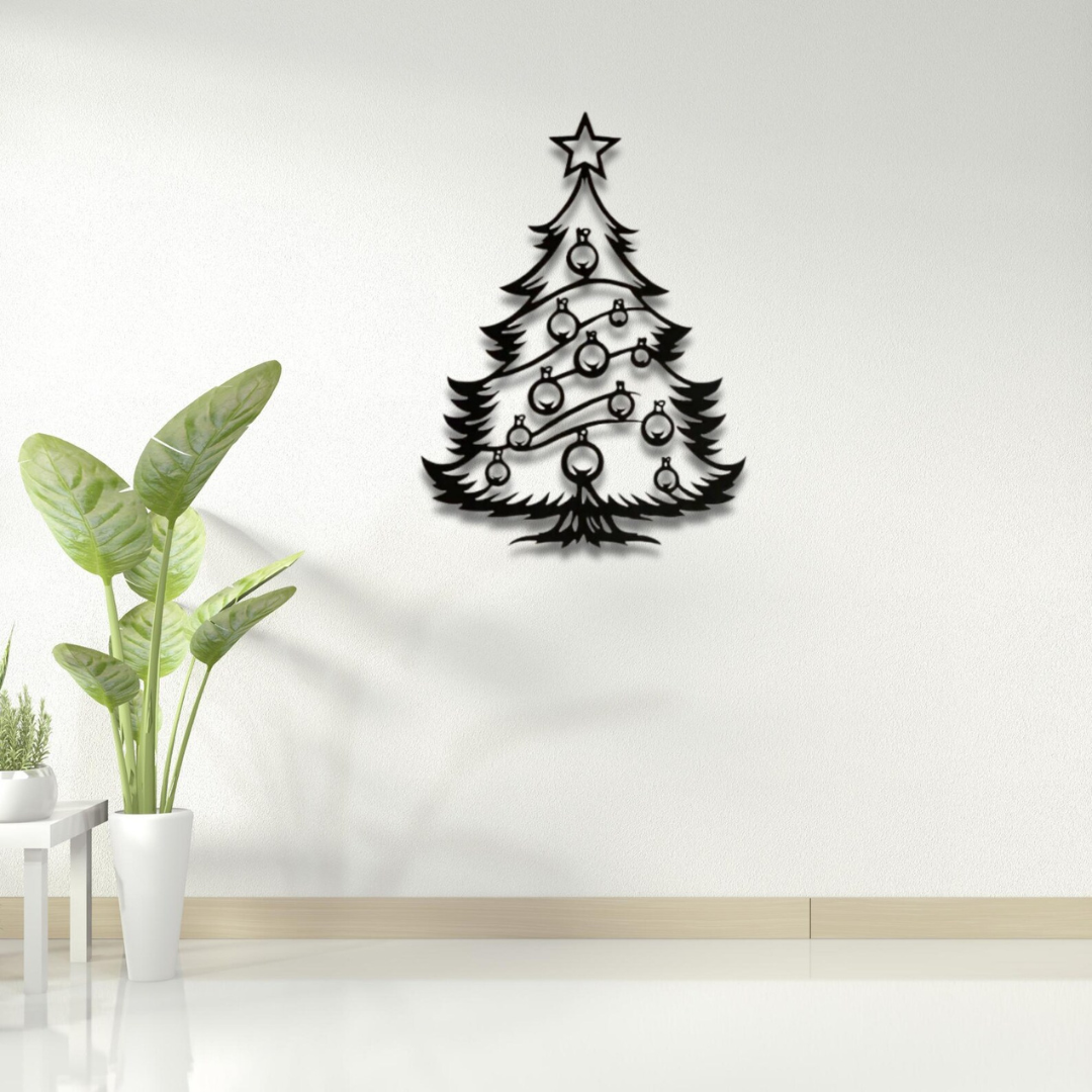 Acrylic Ornamented Christmas Tree Wall Art Silhouette