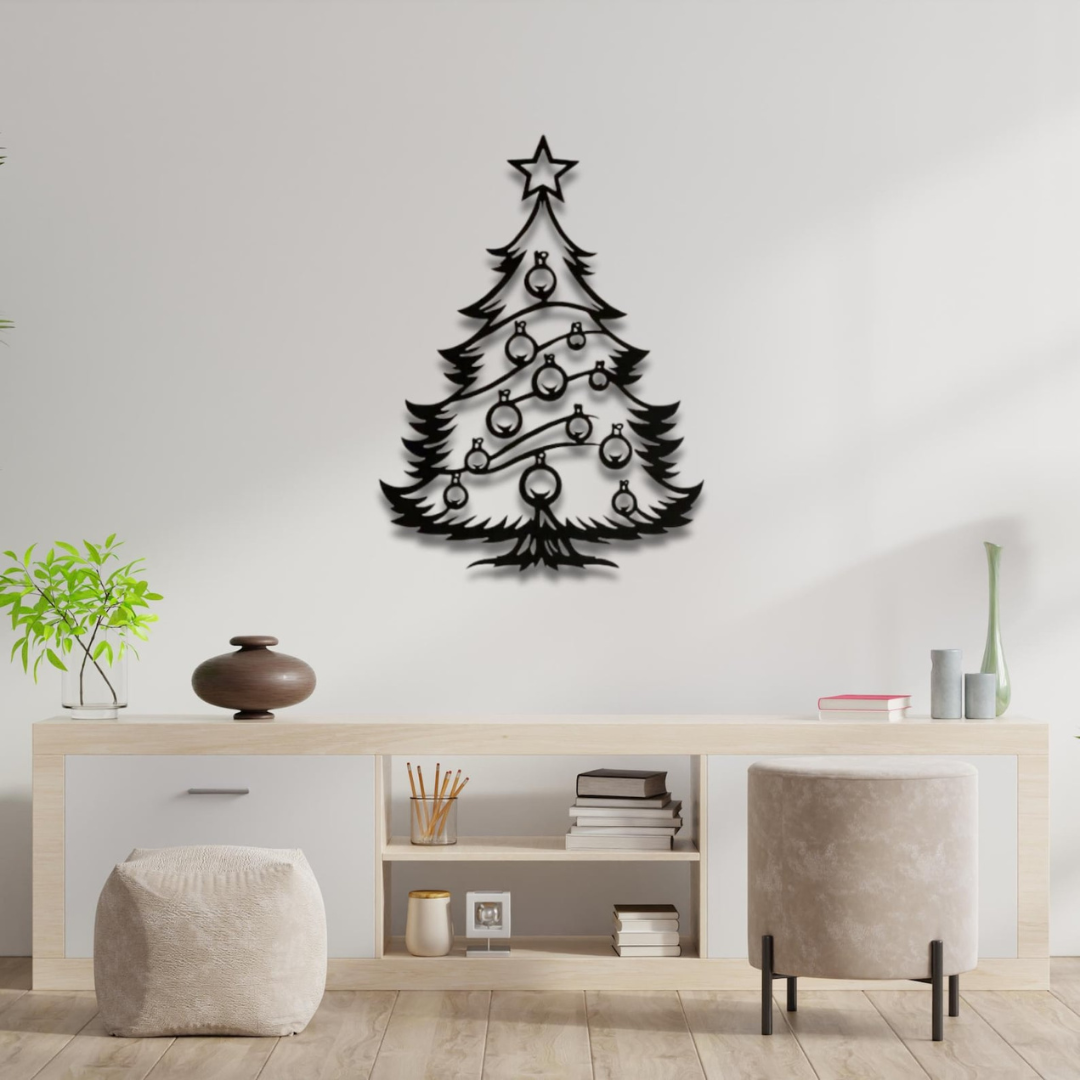 Acrylic Ornamented Christmas Tree Wall Art Silhouette