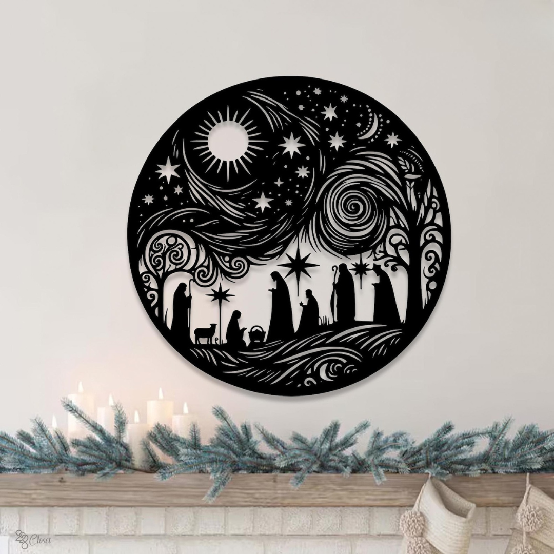 Round Acrylic Nativity Scene Wall Art - Christmas Silhouette Decor