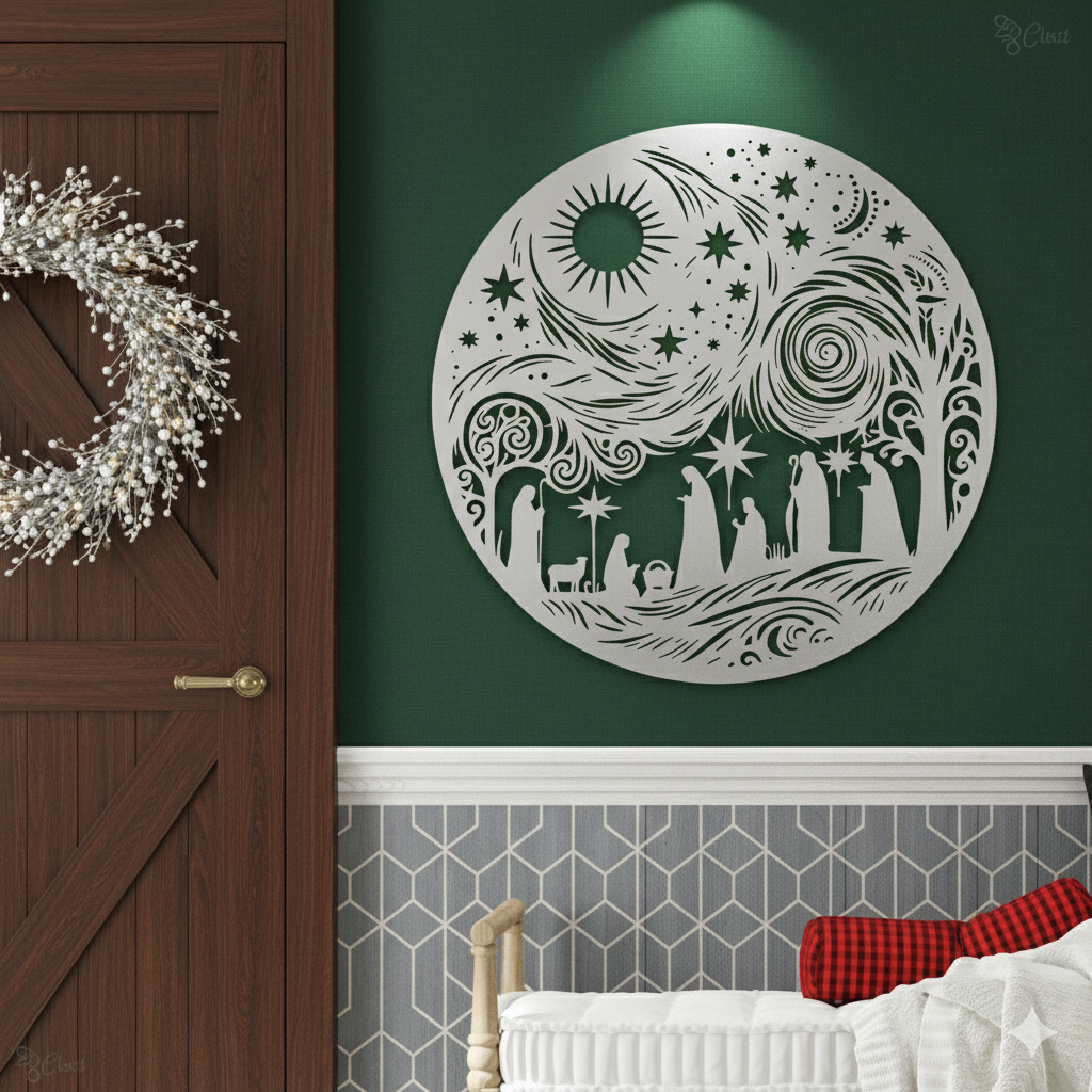 Round Acrylic Nativity Scene Wall Art - Christmas Silhouette Decor