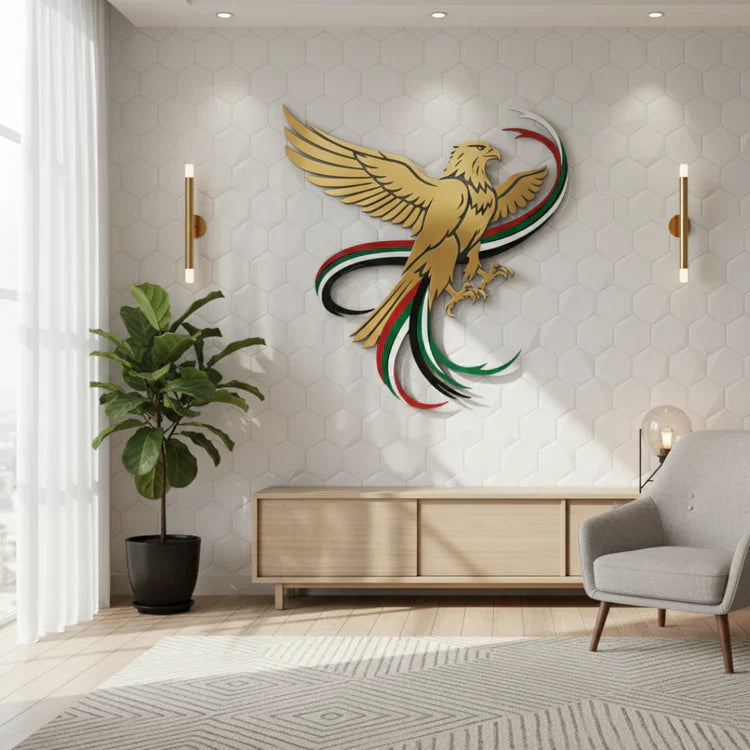 Soaring UAE Falcon & Flag Ribbons Acrylic Wall Art