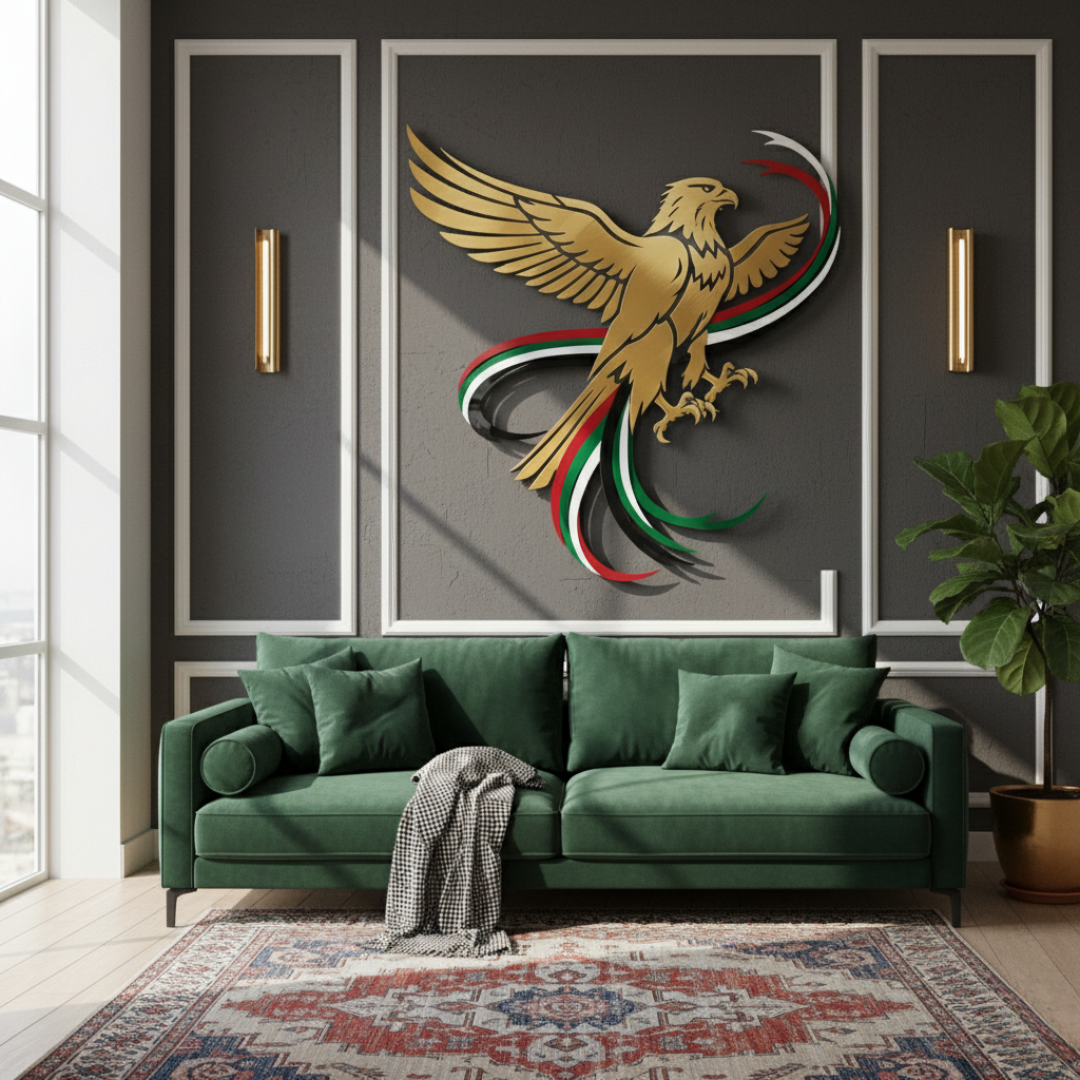 Soaring UAE Falcon & Flag Ribbons Acrylic Wall Art