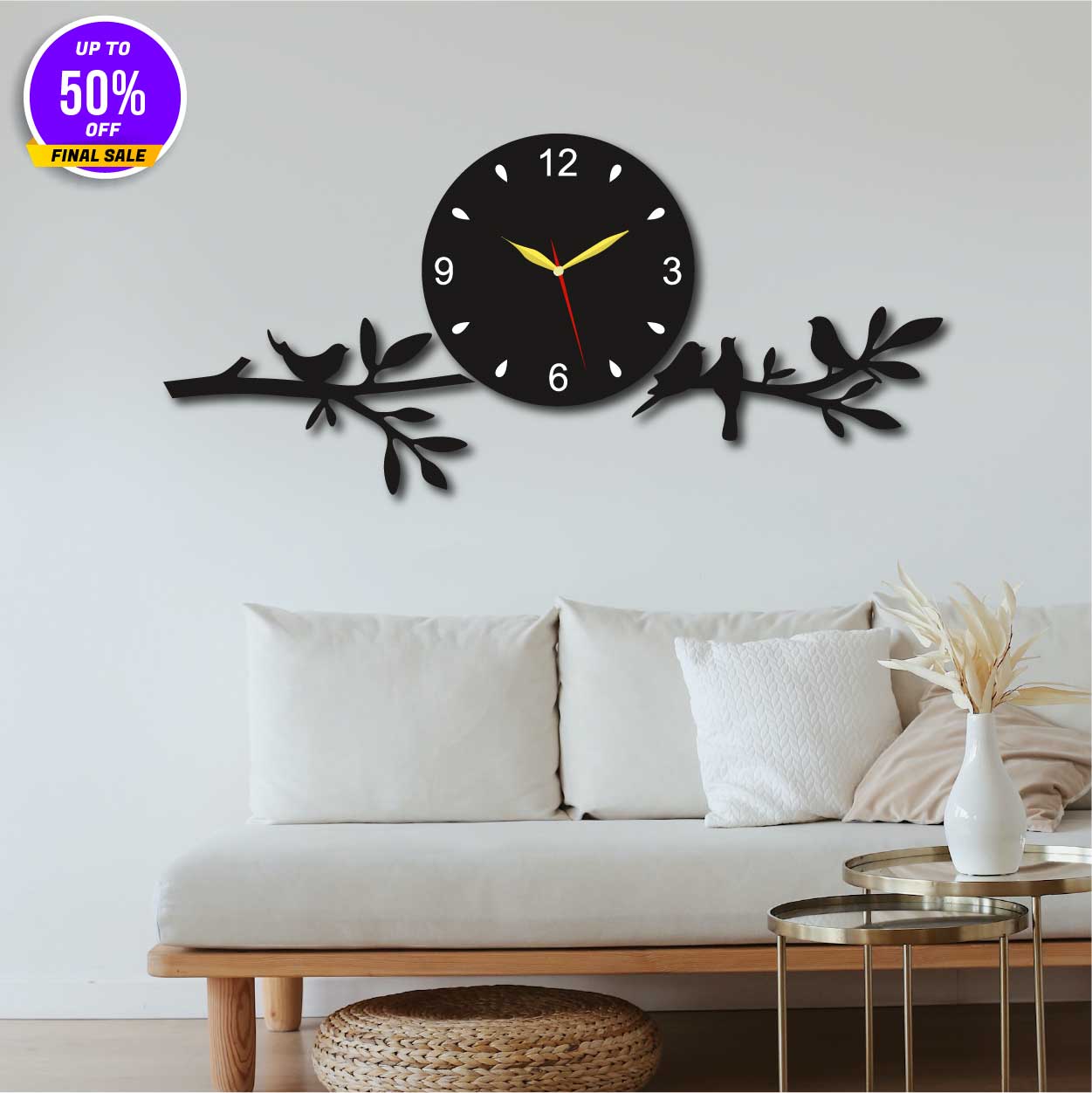 Birds on Branch wall clock
