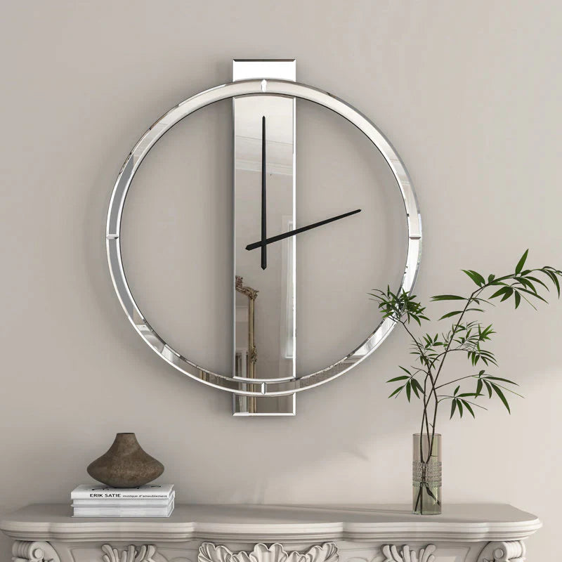 Glass Wall Clock Mirrored Round Clock