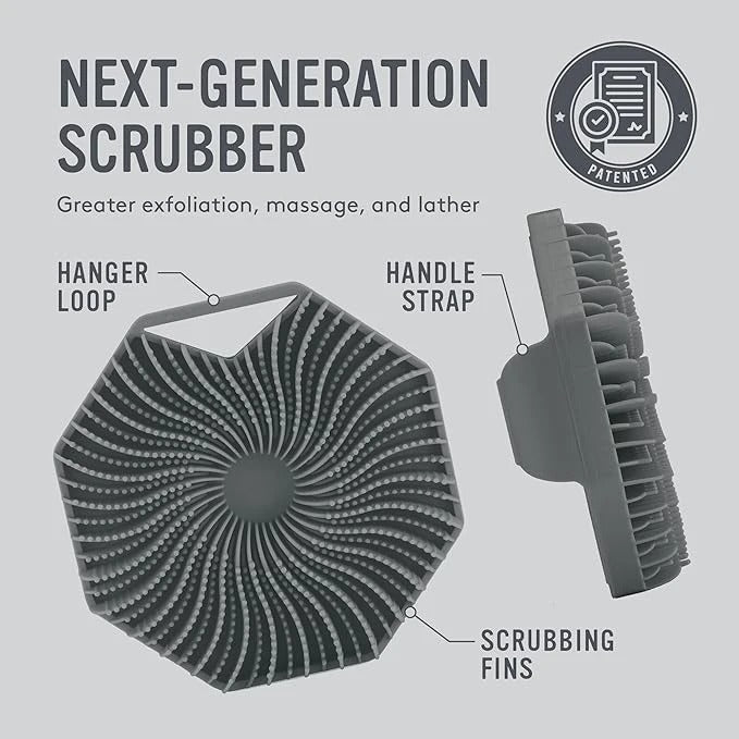 Antibacterial Silicone Body Scrubber for Sensitive Skin – Eco-Friendly Shower Brush with Charcoal Infusion (Grey)