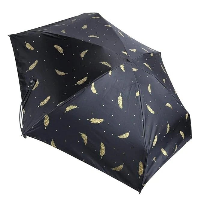 Leather Pattern Portable Folding Umbrella – Black | Sun & Rain Protection, Windproof, Compact Travel Umbrella