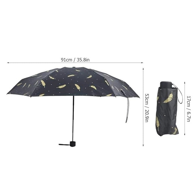 Leather Pattern Portable Folding Umbrella – Black | Sun & Rain Protection, Windproof, Compact Travel Umbrella
