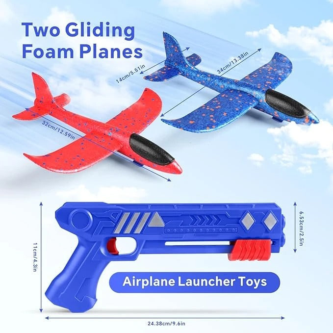 Airplane Launcher Gun for Kids – Foam Glider Plane Toy with Catapult Launcher