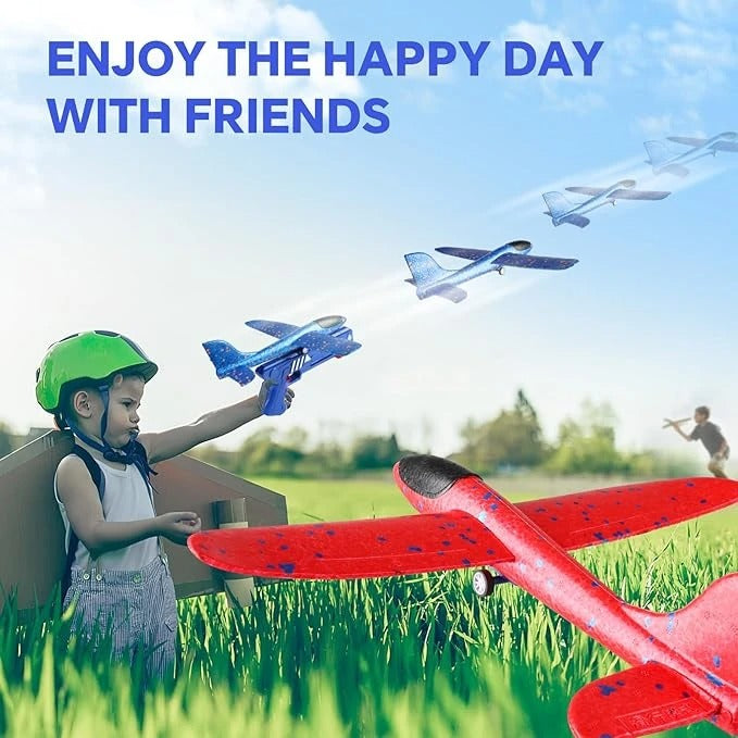 Airplane Launcher Gun for Kids – Foam Glider Plane Toy with Catapult Launcher