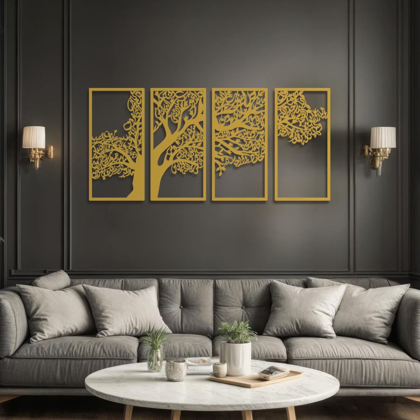 4 Quls Islamic Wall Art Set of 4, Acrylic Tree of Surahs (Falaq - Nas - Kafirun - Ikhlas)